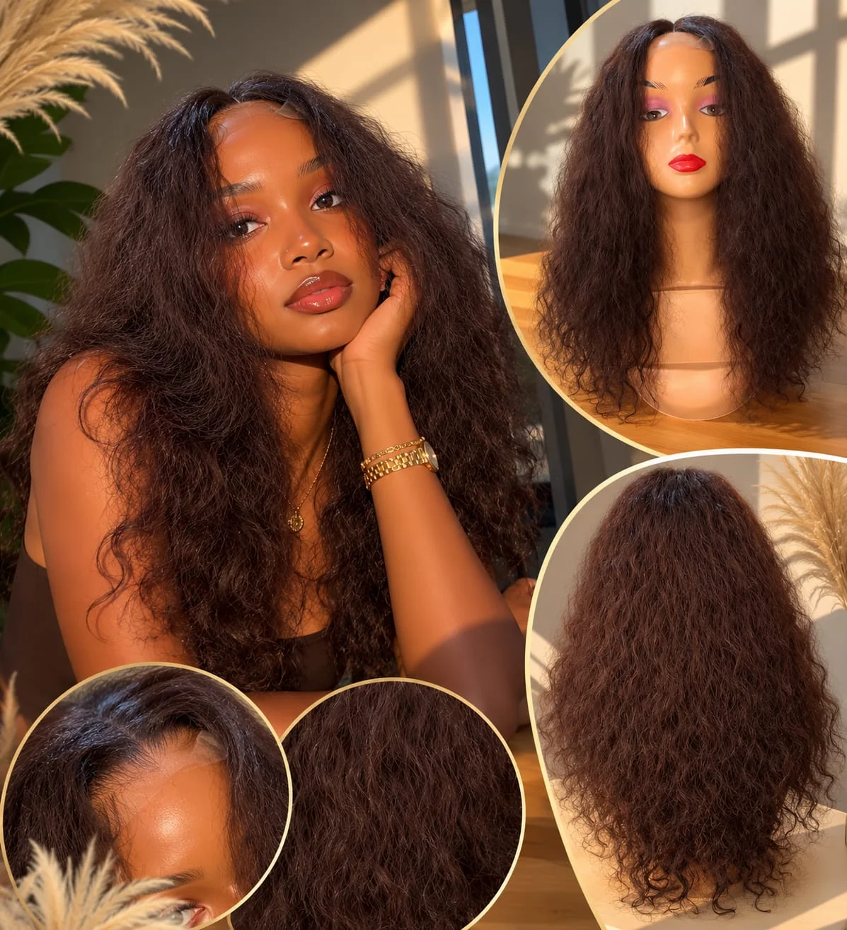 18" Brown Human Hair Blend Body Wave Full Wig – KSh 3,800