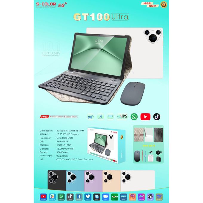 S-COLOR GT100 Ultra 10.1-inch Tablet — 16GB RAM, 512GB Storage